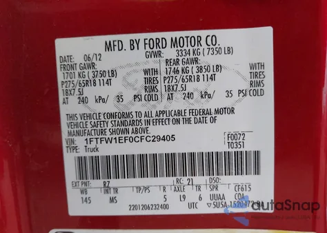 2012 Ford F-150 Xlt from USA, damaged, VIN 1FTFW1EF0CFC29405